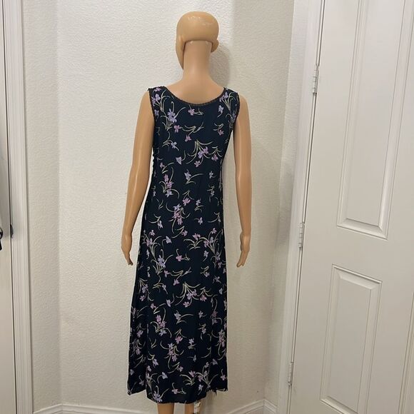 Floral Dress Sz Medium Made In India V Neck Sleeveless Midi 💯% Rayon Side Slit - Picture 6 of 9